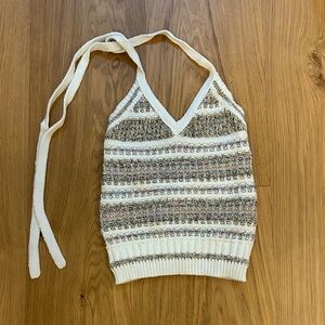 Ramy Brook Cream Knit Halter Tank with Metallic Multicolor Accents